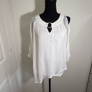 by & by Asymmetrical White Cut Out Blouse